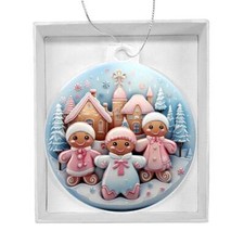 Pastel Pink and Blue Gingerbread Children Acrylic Christmas Ornament, Christmas