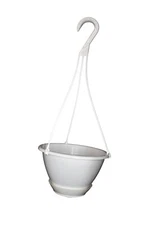 8" White Hanging Basket with Saucer - Round Plastic Pots - Koba - Choose Qty