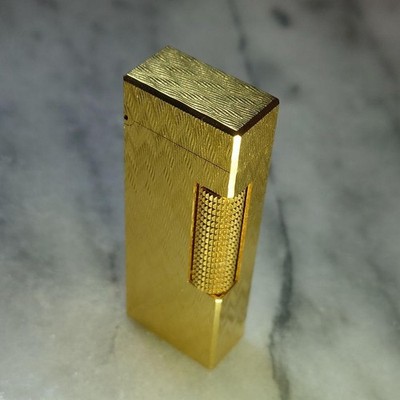 Vintage Dunhill Rolla Gasfeuerzeug Gold Fischgrät funktionstüchtig