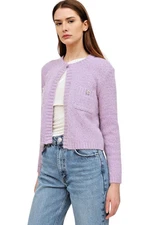 Maje Purple Cardigan Size 1 Small Lurex Knit Pearl Cluster Ballet Core Coquette