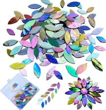 120 Pcs Magic Iridescent Mosaic Tiles, Hand Cut Stained Glass Petals, Floral Mos