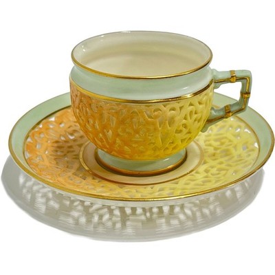 Reticulated Royal Worcester Demitasse Cup Saucer 1900 Grainger Porcelain Auth