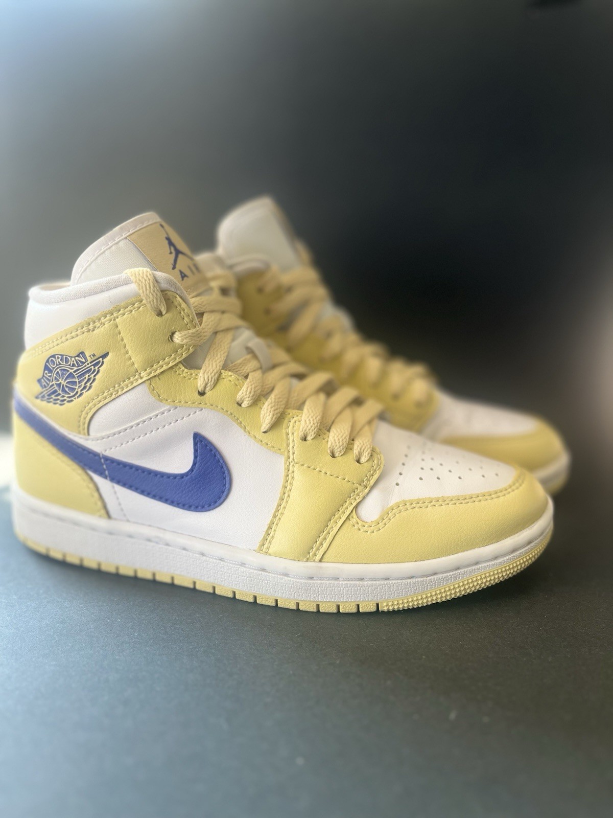 2023 Nike Women's Air Jordan 1 Mid Shoes - Lemon Wash / Lapis White/ Size 7