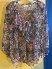 Victoria's Secret Sheer Floral Ruffle Sleeve Bow Tie Top P/S Multicolor