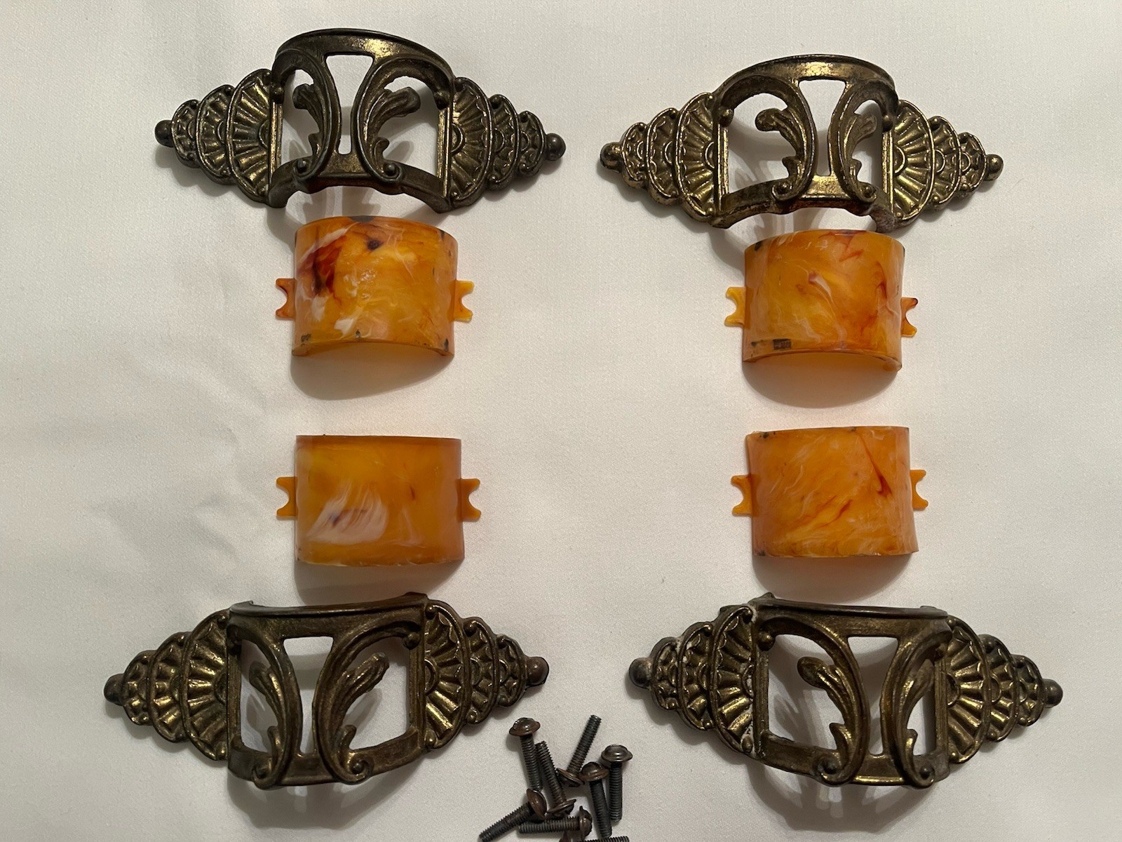 Waterfall Dresser Pulls - 1920’s Or 1930’s - Celluloid or Bakelite & Metal