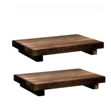 2 PCS Wood Pedestal Stand Risers for Decor, Small Wooden Tray Farmhouse 