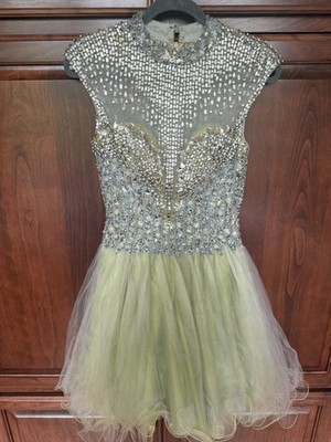 Terani Couture S4 Homecoming Prom Dress Beaded Sparkle Bodice Tulle Green  Silver | eBay