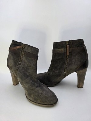 N.D.C. Spain Made by Hand Brown Suede Ankle Boots Heels Women's Size 37 US 6.5