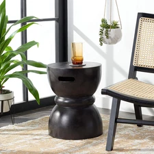 Outdoor Haruki Black Modern Concrete round Accent Table
