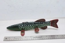 Pike Ice Fish Spearing Decoy Folk Art Carved By M.G., Mark Greening 10-3/4"