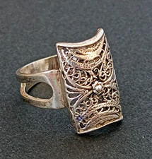 Vintage Filigree Silver Ring Ethnic Israel GRAS Artisan Domed Bold Sterling 925