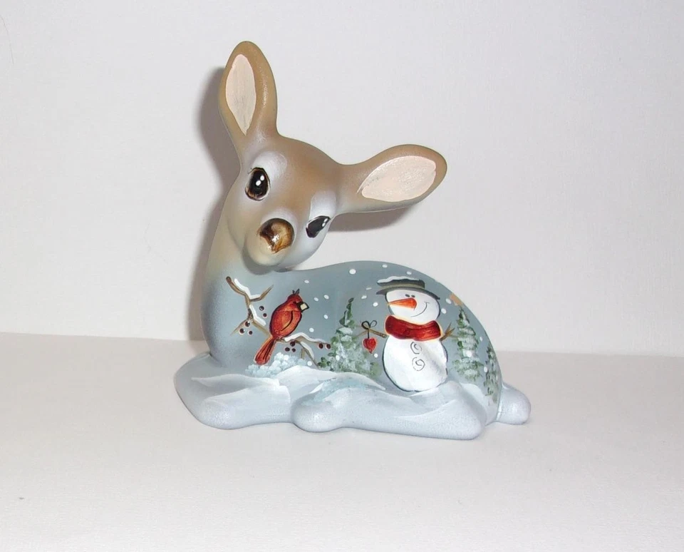 Fenton Glass Amethyst Winter Snowman Cardinal Fawn Deer Figurine Ltd Ed #7/47 - Image 1 of 4