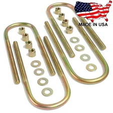 Four 3" Rear Axle U-Bolts U Bolt Set Nuts Washers 1/2" x 3" x 10" Long Round End