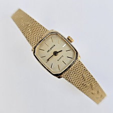 VTG Helbros Women's Watch 15MM Gold Dial Gold Milanese Band 5.5" New Battery