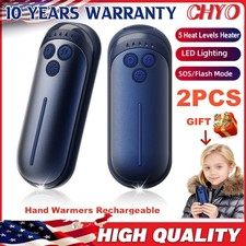 2PCS In/Outdoor Rechargeable Hand Warmers 5 Levels Heater w/LED /SOS/Strobe Camp