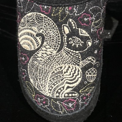 Acorn Women's Wool Embroidered Squirrel Slippers Size US 6.5 - 7.5 Slip On