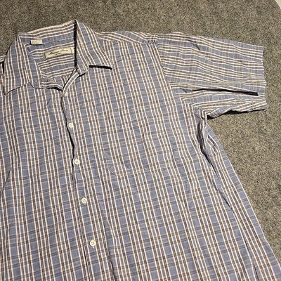 Massimo Ferre Uomo Shirt Mens Large Blue Plaid Button Front Short Sleeve