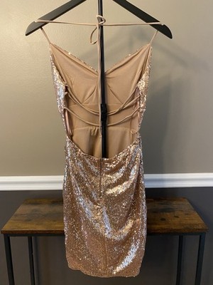 Windsor Rose Gold Sequin Dress Size Small Spaghetti Strap Party Cocktail Bodycon