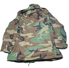 Vtg US Army M65 Field Jacket Cold Weather Woodland Camo Sz S-Long 90 s