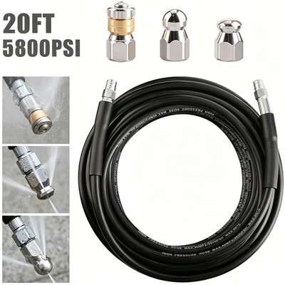 5800PSI Sewer Jetter Nozzles Kit 20FT Drain Cleaning Hose for Pressure Washer US