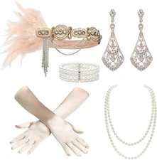 BABEYOND 1920s Flapper Accessories Gatsby Costume Set Champagne 