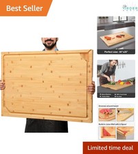 Large Bamboo Cutting Board 30x20 with Juice Grooves Handle Kitchen Counter