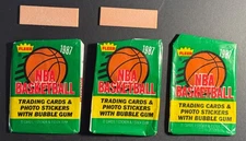 Lot of 3 /  1987 Fleer Basketball Wax Pack Wrappers + 2 pieces of unbroken gum*