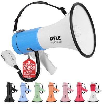 Pyle 50W Megaphone Bullhorn-Portable, Auto Siren & Adjustable Volume(White-Blue)