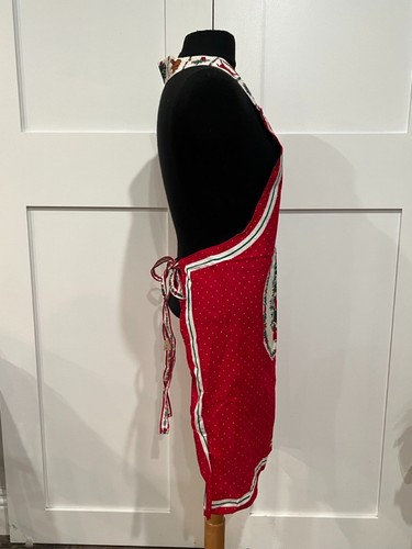 Vintage Red Christmas Tree Bear Country Goose Kitchen Apron Handmade - Picture 2 of 8