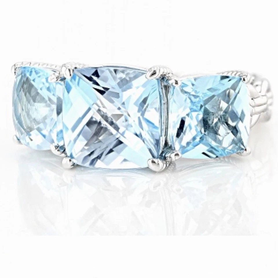 Judith Ripka Sky Blue Topaz Sterling Silver Amelia Three Stone Ring, Size 7 - Image 4 of 4