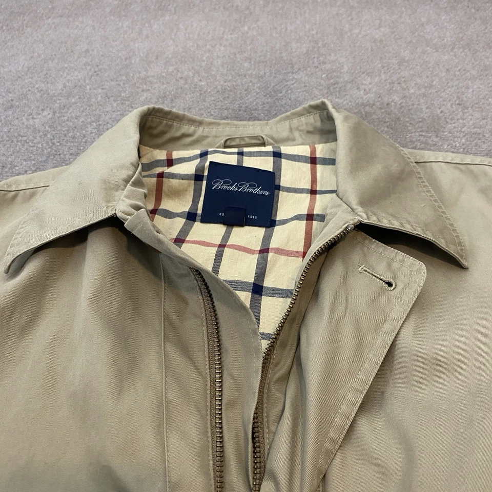 Gabardina Brooks Brothers para hombre XL beige con botones forrada a cuadros preppy al aire libre Foto 3 de 4