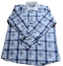 Bullock & Jones Mens Dress Shirt Long Sleeve Plaid Blue/White Made in USA L