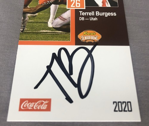 Tarjeta Senior Bowl 2020 firmada por Terrell Burgess automática ~ Utah Utes Los Angeles Rams - Imagen 2 de 2