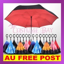 Windproof Upside Down Reverse Umbrella C-Handle Double Layer Inside-Out Inverted