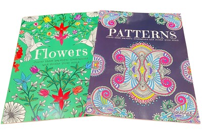 2 x ADULT ANTI-STRESS MIND CALMING COLOURING BOOK BOOKS Colour Therapy ALL AGES