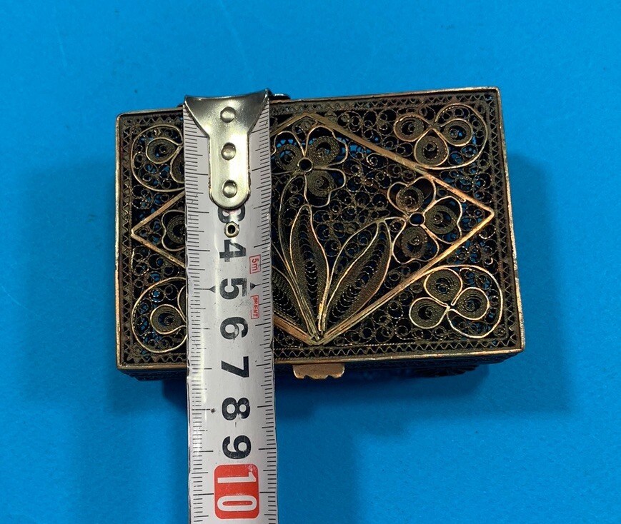 OLD HANDMADE ALBANIAN COPPER FILIGREE BOX-JEWELLERY TRINKET BOX