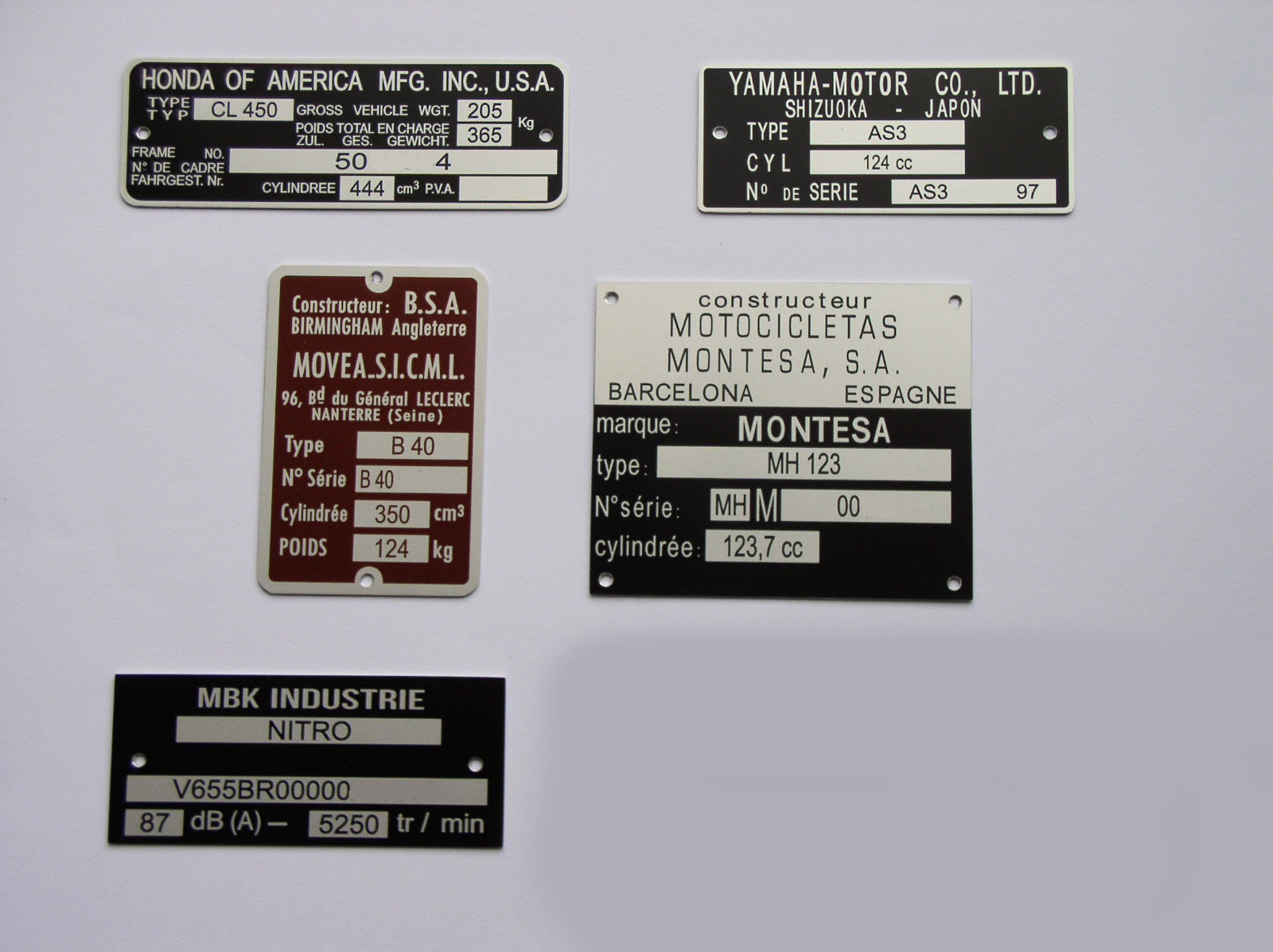 Plaque constructeur Barigo de remplacement châssis remorque et moto ancienne