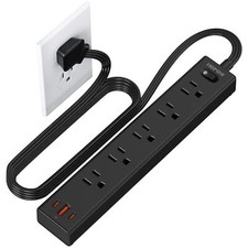 Flat Plug Power Strip, 6 Ft Ultra Thin Extension Cord, Surge Protector with 5...