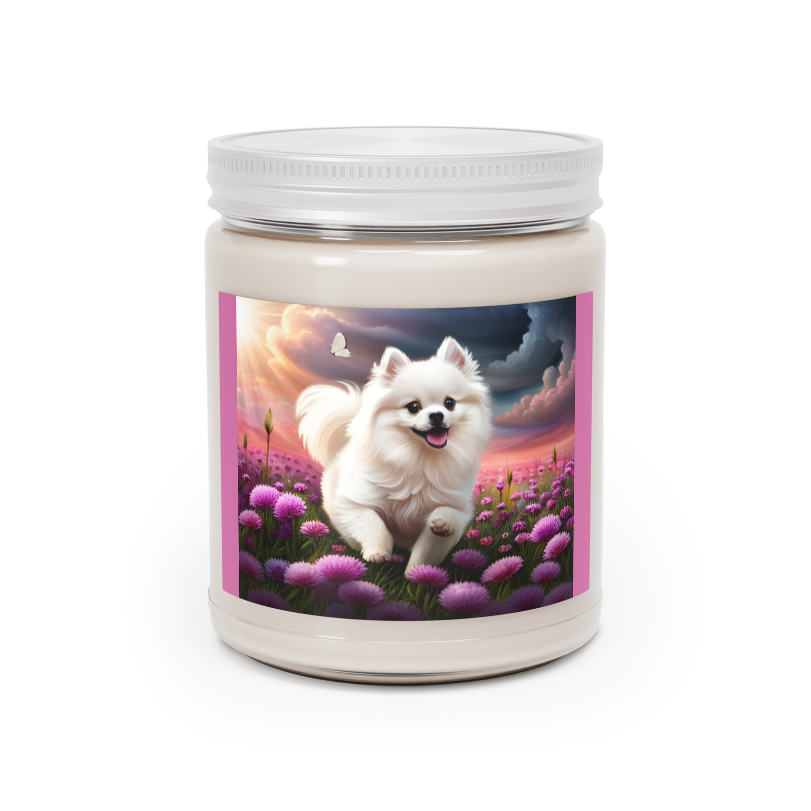 Pomeranian and Butterflies Scented 9oz Candles for Cozy Ambiance