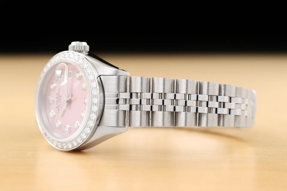 LADIES ROLEX DATE PINK DIAMOND DIAL 18K WHITE GOLD & STAINLESS STEEL WATCH - Image 4 of 4