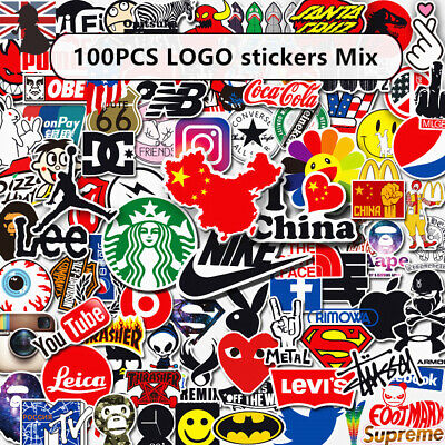 100PCS Mix Tide Brand  LOGO  Vinyl Stickers  Skateboard 