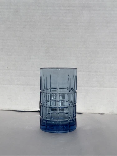 Anchor Hocking Tartan Denim BLUE Flat Juice Glasses 4 1/8” Vintage USA Made