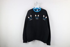 Vintage 90s Streetwear Womens XL Faded Black Cat Kitten Layered Sweatshirt Black