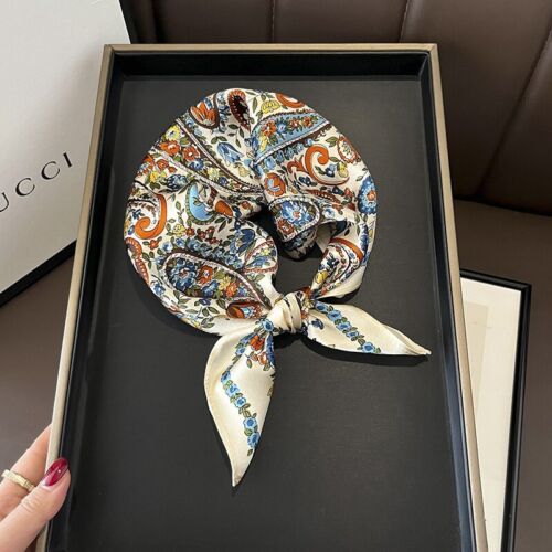 100% Pure Silk 21'' Scarf Bandana Women Floral Paisley Small Kerchief Wrap Tied - Picture 2 of 9