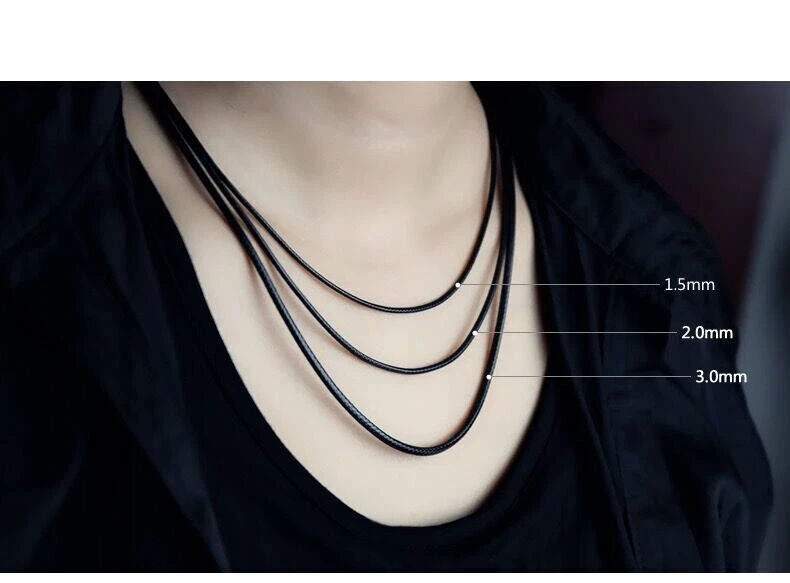 Collar cadena cuero cuerda cera hombre mujer 1/1,5/2/3/4 mm 40-70 cm acero inoxidable Foto 2 de 4