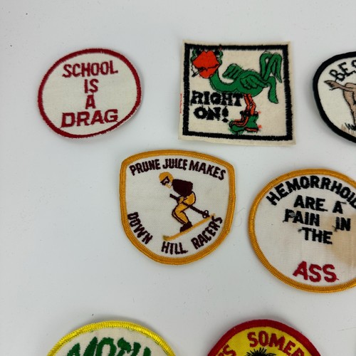Vintage 70s Embroidered Patch LOT OF 10 Sew-Ons Novelty Funny Joke Yellow Snow - Picture 2 of 11