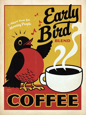 Early Bird Mischung Kaffee, Retro Metall Blech Schild Poster Plakette Garage Wanddekor A4