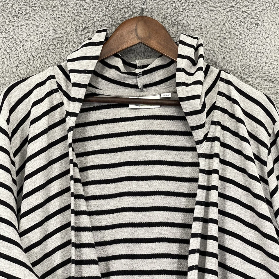 Denim & Co. Active Open Front Cardigan Women 2X Striped French Terry Drape Front - Image 2 of 4