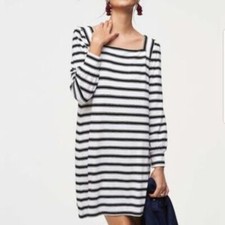 "LOFT" BLACK & WHITE STRIPED SQUARE NECKLINE KNIT SWING DRESS SIZE: SP NWT