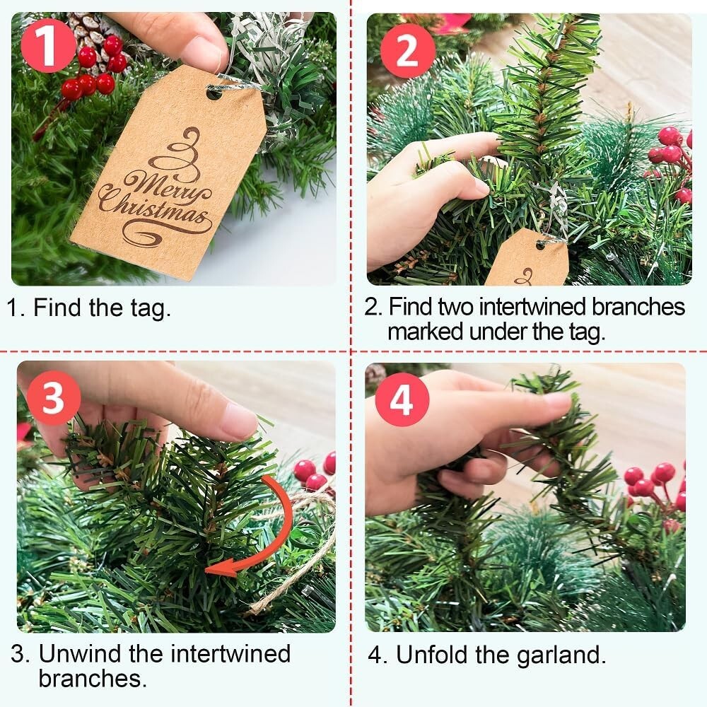 9 FT Prelit Christmas Garland with 100 LED Lights, 8 Modes 3AA Battery Operated 